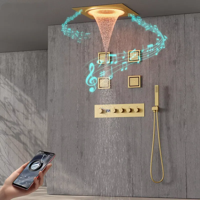 Spa & Wellness Hotel Olympia Mariánské Lázně - スマートLEDシャワーセット 浴室音楽内蔵レインフォールシステム ブラックマット 壁掛け式 高級スパ ホームホテル装飾ギフト